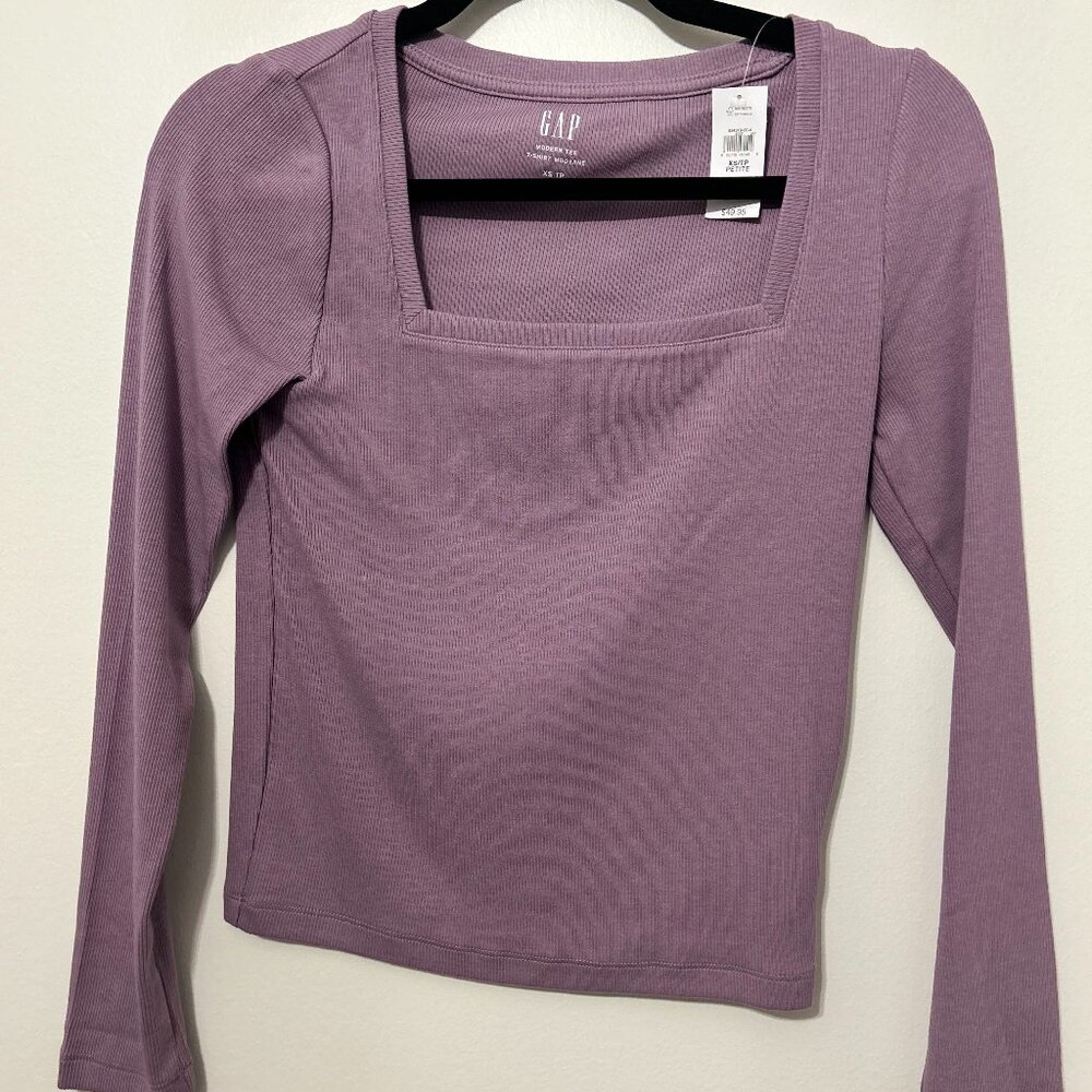 GAP Ribbed Square-Neck Long Sleeve Top (XS, NWT)